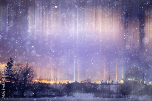 Night winter landscape light poles © kichigin19