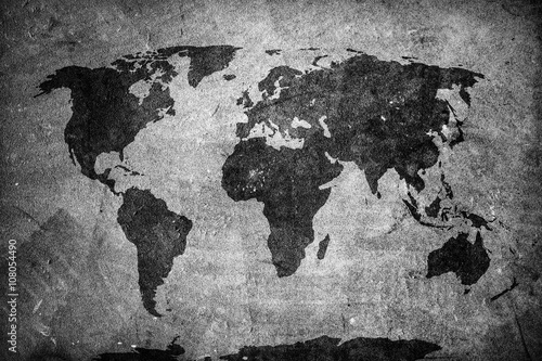 Fototapeta czarna mapa świata na szarym tle