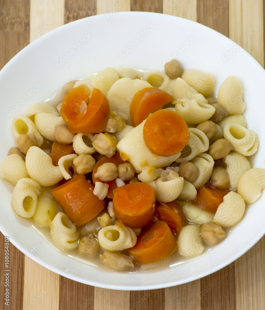 Vegetable soup with pasta, carrots and chickpeas Vegetable soup with pasta, carrots and chickpeas