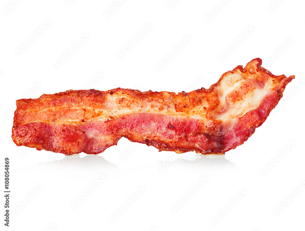 Bacon strip closeup isolated on white background. Stock Photo Adobe
