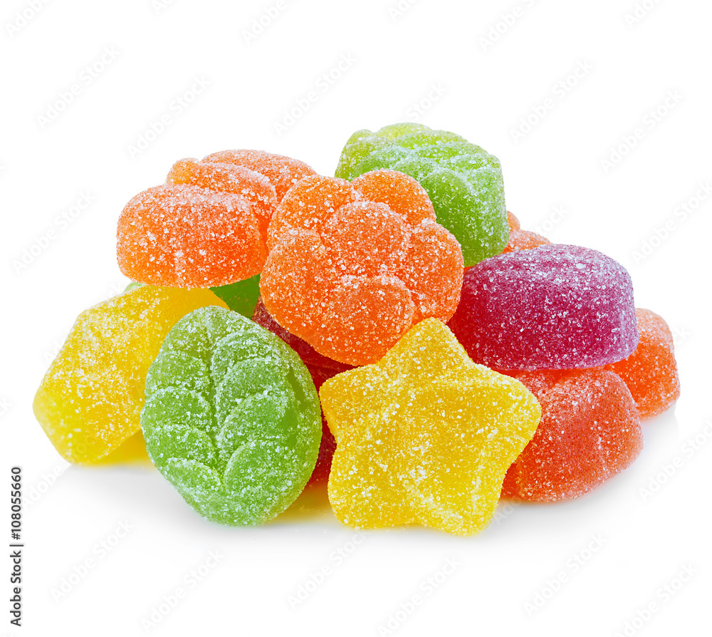 Colourful jelly candies close-up isolated on white background. Colourful jelly candies close-up isolated on white background.
