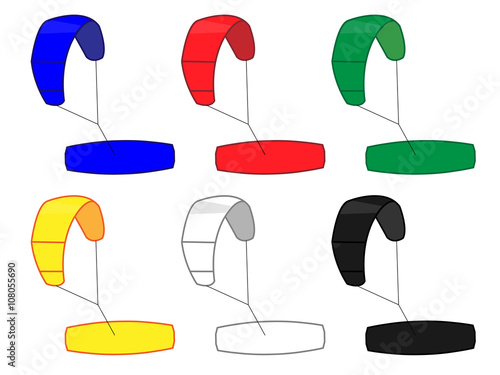 Kitesurfing Icons in Different Colours