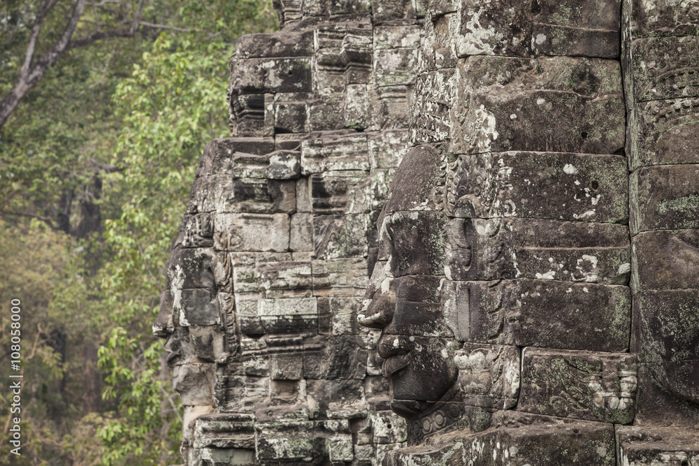 Serenity stone carved faces in Bayon temple, Angkor Thom, Cambodia