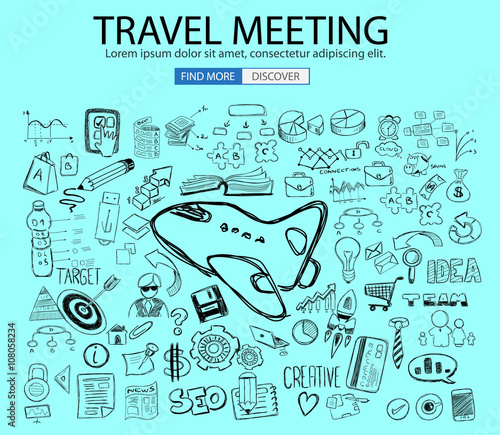 Travel for Business concept  with Doodle design style :finding routes