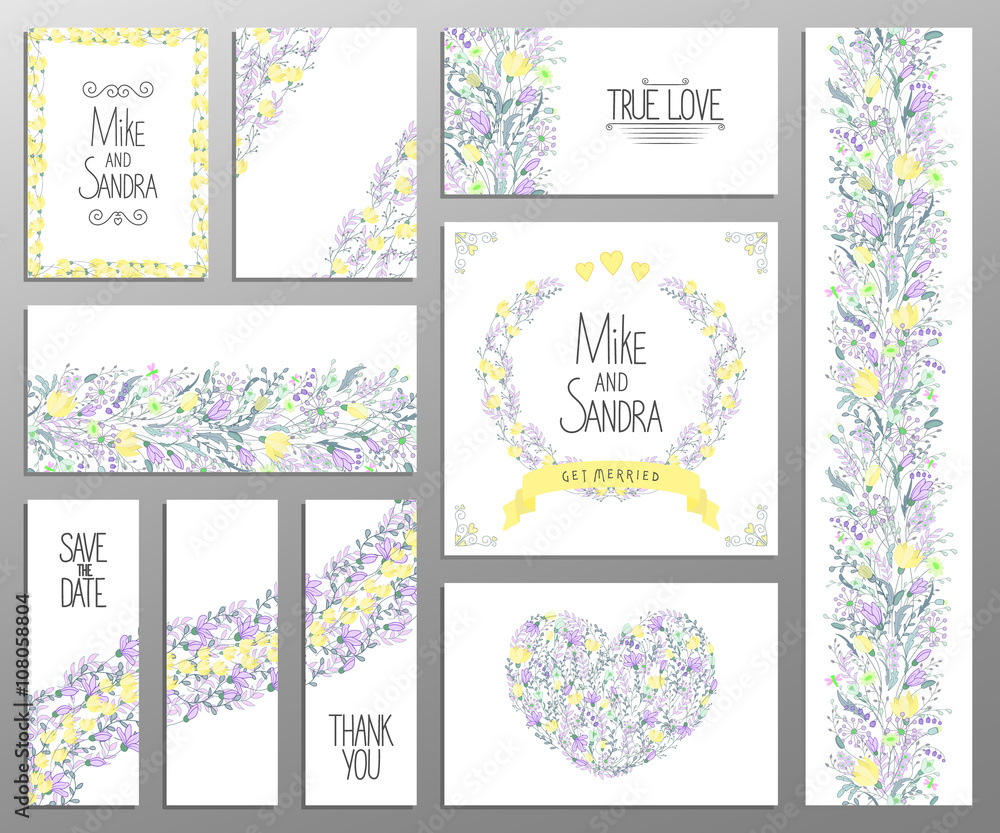 Wedding invitation, thank you card, save the date cards. set. RSVP card
