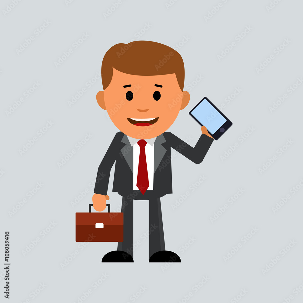 Businessman vector manager with briefcase and phone. Businessman vector manager with briefcase and phone.