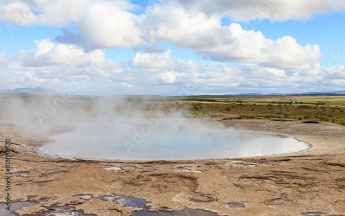 Geysir Geothermal Field. A sulphur pool at the Geysir Geothermal Field and located in Haukadalur in Iceland. The tourist attraction is part of the popular Golden Circle tourist trail.