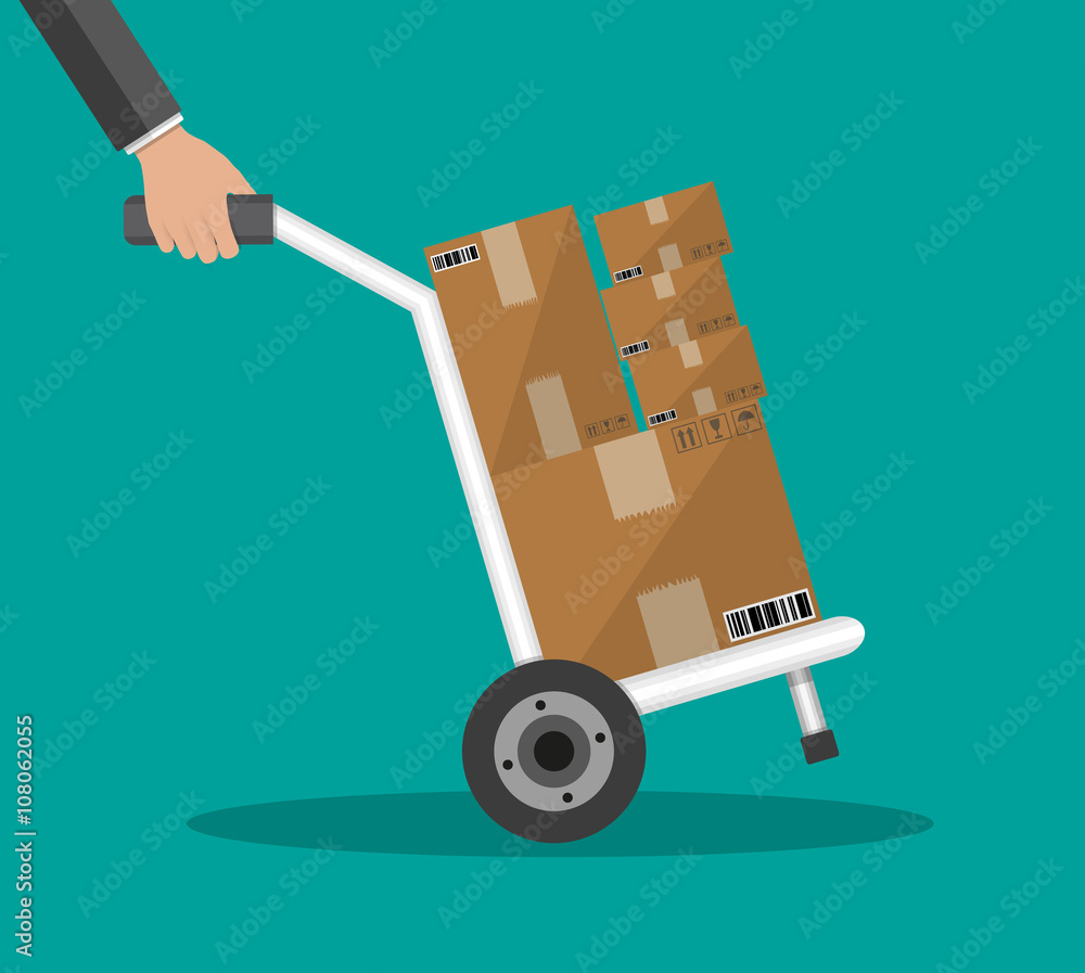 Metallic hand truck with boxes Metallic hand truck with boxes
