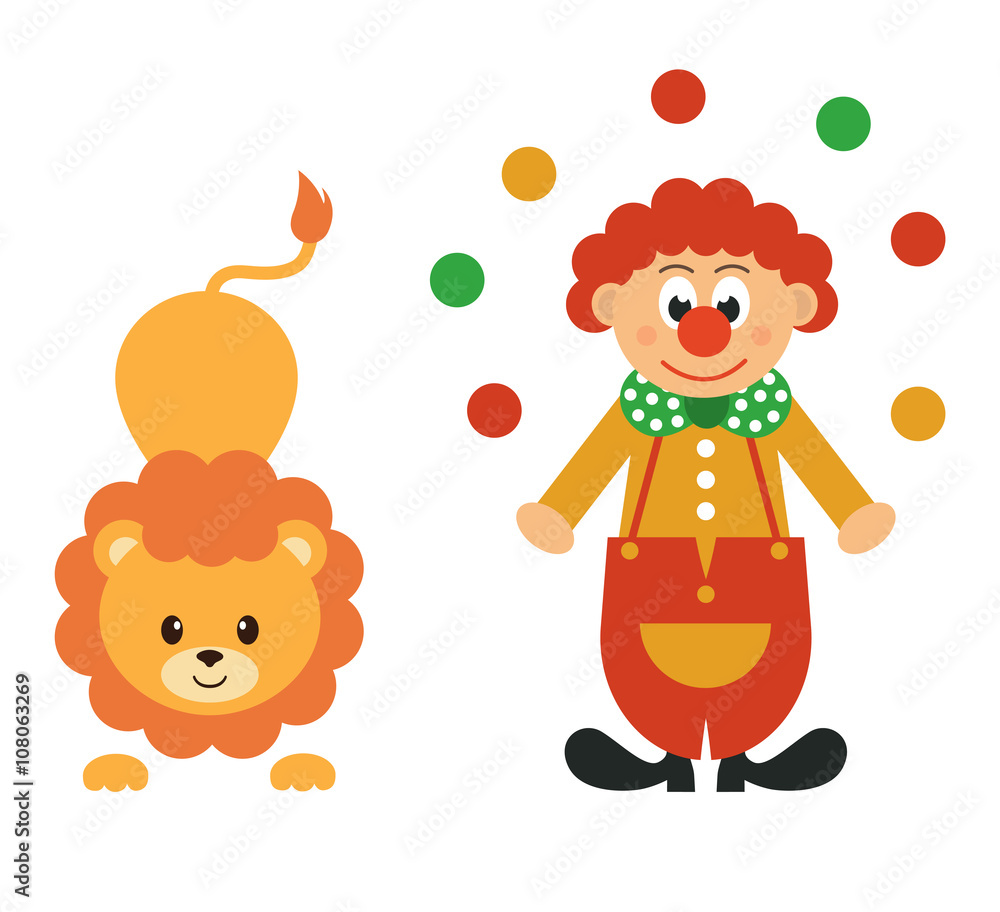 lion and clown with balls lion and clown with balls