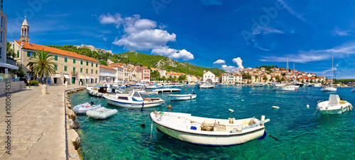 Coastal town of Hvar waterfront panorama