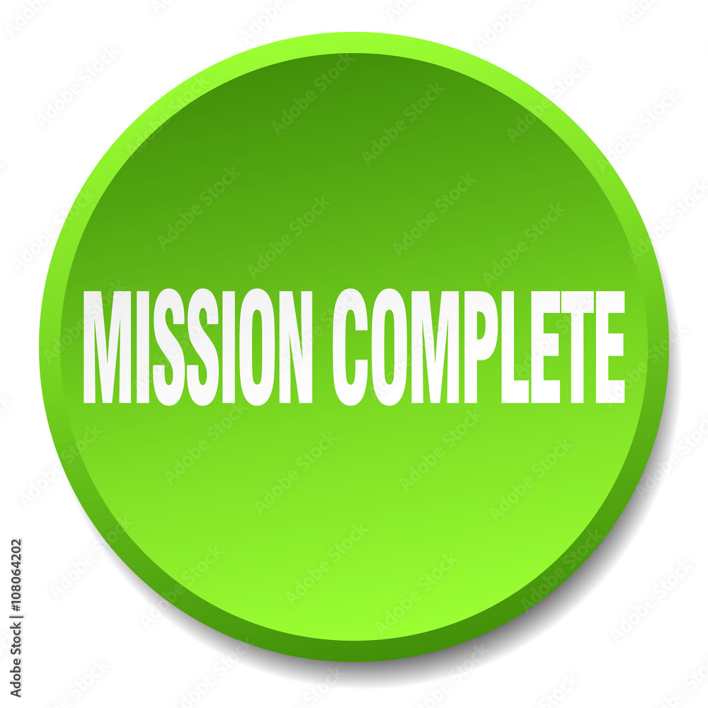 mission complete green round flat isolated push button mission complete green round flat isolated push button
