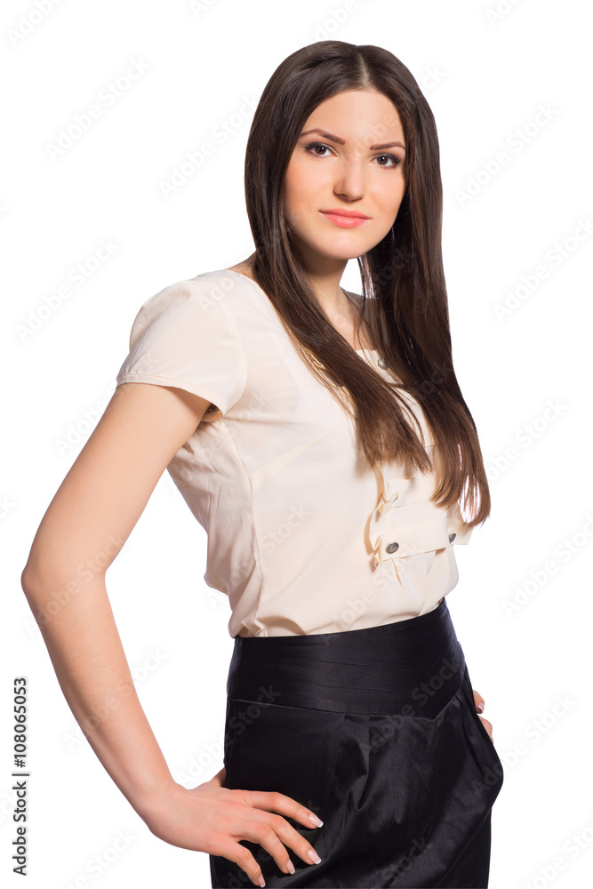 Beautiful businesswoman portrait on white background