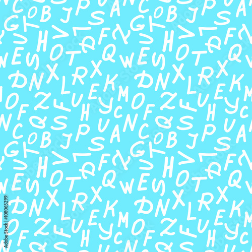 Abstract background of white letters of the alphabet on the basis of a light blue