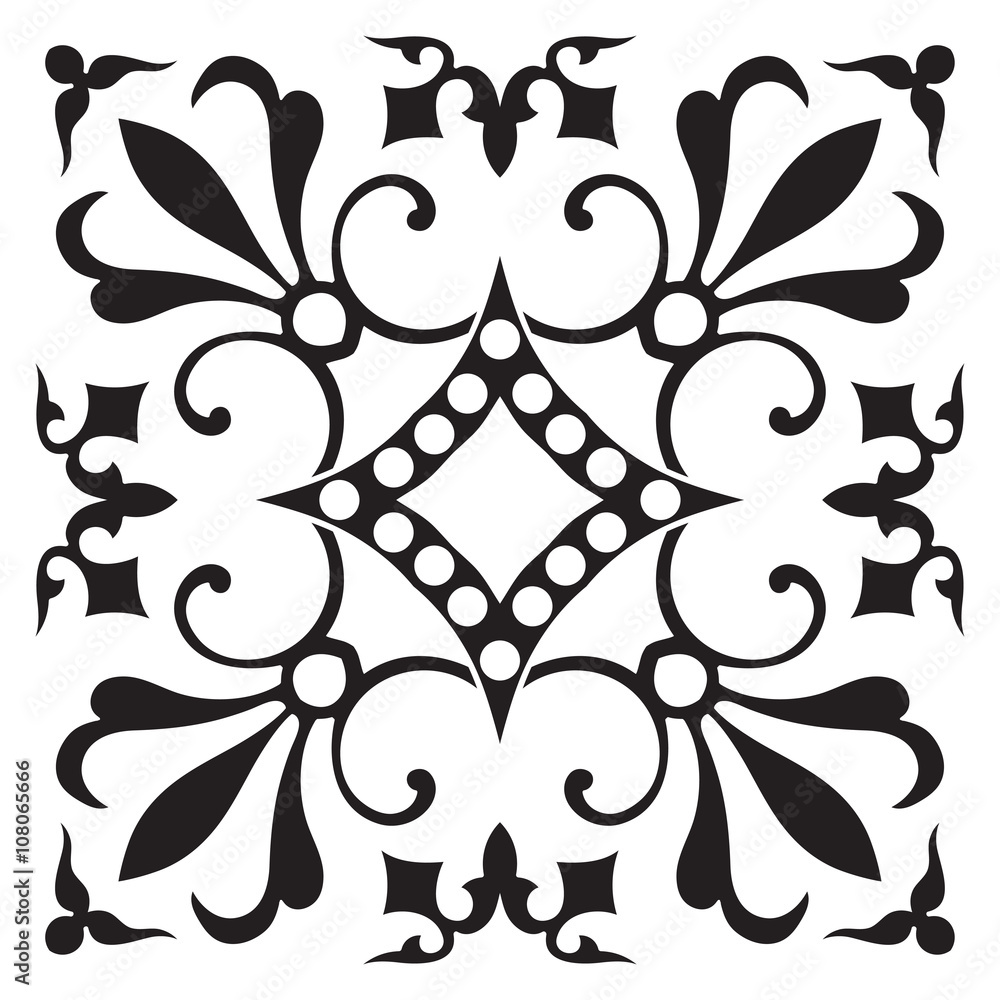 Hand drawing tile pattern in black and white colors. Hand drawing tile pattern in black and white colors.