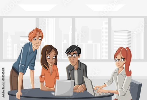 Cartoon business people working on office