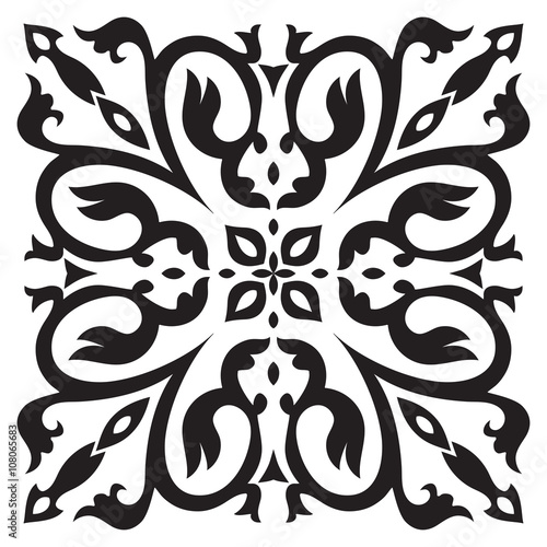 Hand drawing tile pattern in black and white colors.