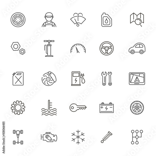 Outline icons. Car parts and services