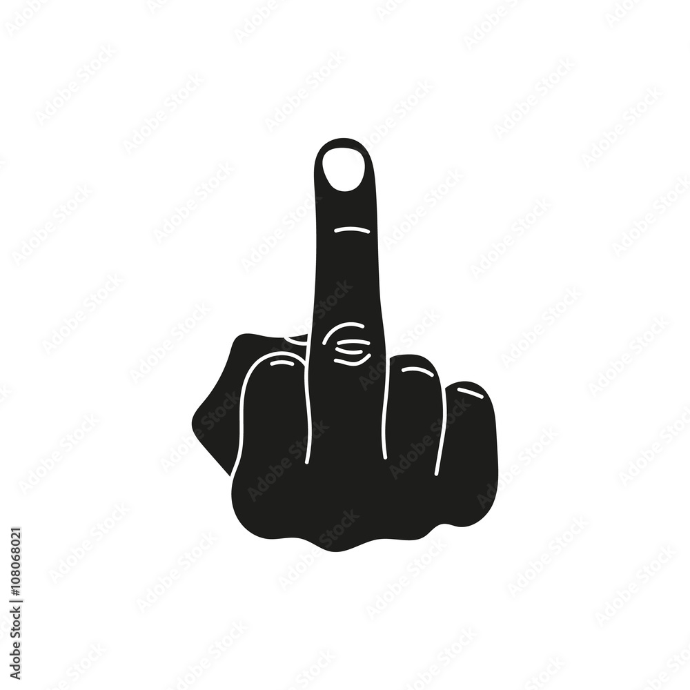 hand showing middle finger up. fuck you or fuck off. simple black minimal  icon on white background Stock Vector