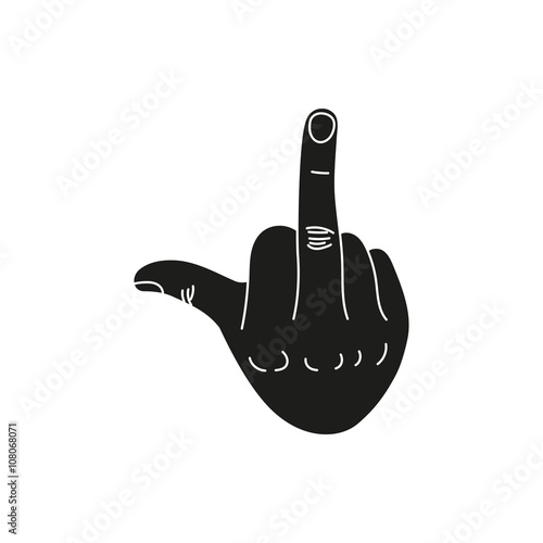 hand showing middle finger up. fuck you or fuck off. simple black minimal icon on white background