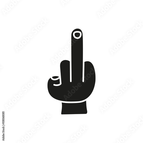 hand showing middle finger up. fuck you or fuck off. simple black minimal icon on white background