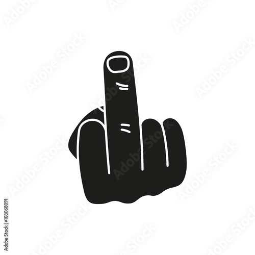 hand showing middle finger up. fuck you or fuck off. simple black minimal icon on white background