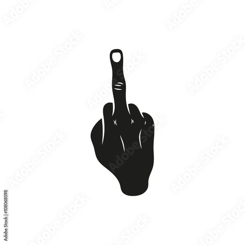 hand showing middle finger up. fuck you or fuck off. simple black minimal icon on white background