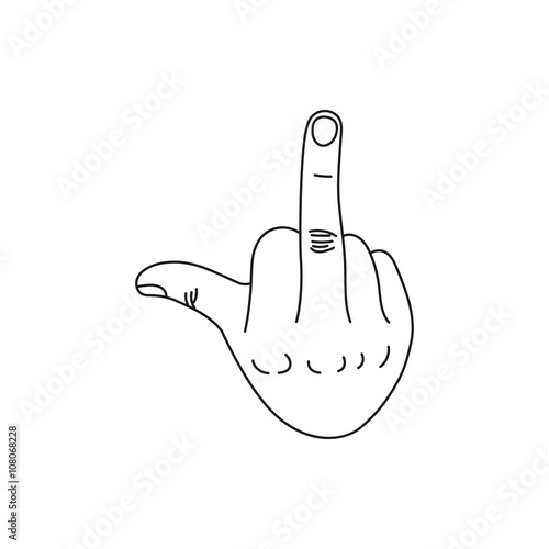 hand showing middle finger up. fuck you or fuck off. simple black minimal icon on white background