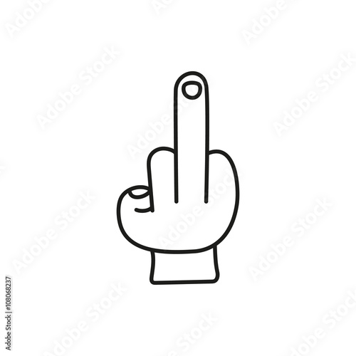 hand showing middle finger up. fuck you or fuck off. simple black minimal icon on white background