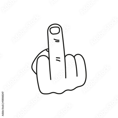 hand showing middle finger up. fuck you or fuck off. simple black minimal icon on white background