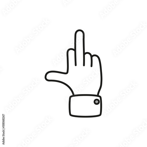 hand showing middle finger up. fuck you or fuck off. simple black minimal icon on white background