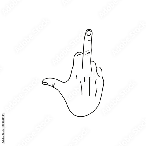hand showing middle finger up. fuck you or fuck off. simple black minimal icon on white background