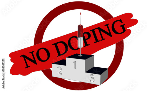 syringe on a pedestal with a warning about the dangers of doping