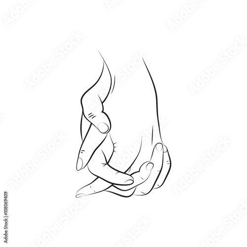 Line art illustration of a man and woman holding hands