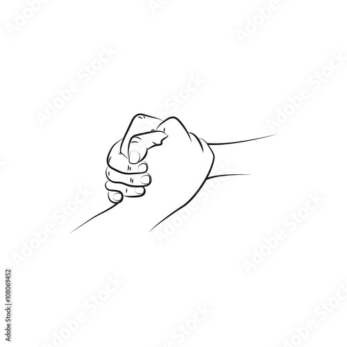 Outline illustration of a firm (helping, rescuing) handshake.