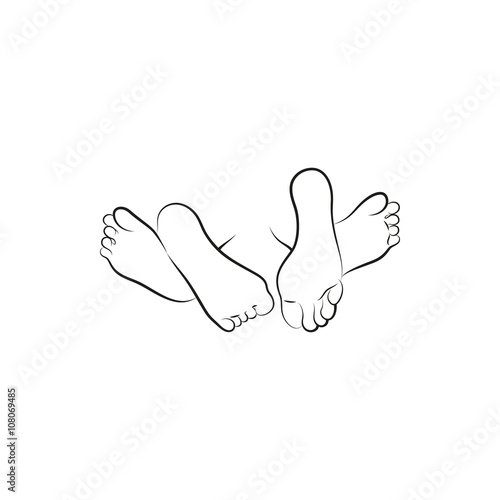 Close up of four feet in a bed simple black icon on white background