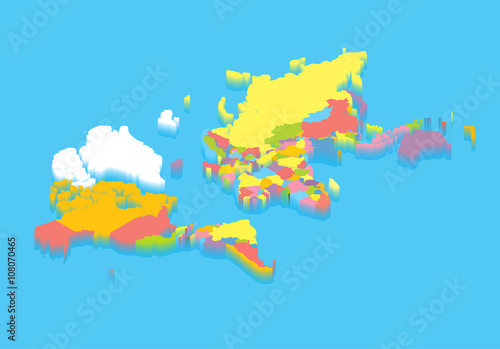 colorful isometric political map of the world. Perspective cartography vector illustration. Puzzle and mosaic concept of world countires borders. Africa, Australia, Europe, Asia,a and America blocks.