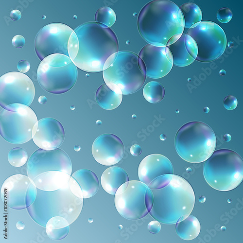 Transparent Bubbles on Dark Background. Vector Illustration