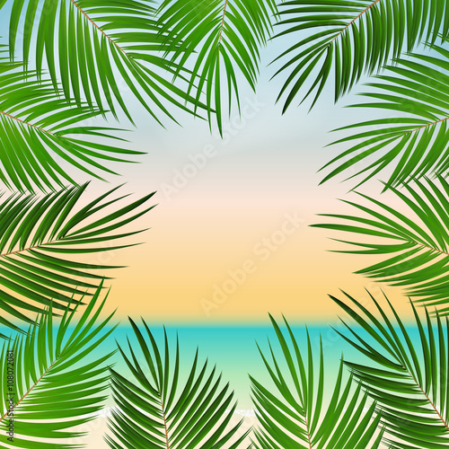Summer Time Palm Leaf Seaside Vector Background Illustration