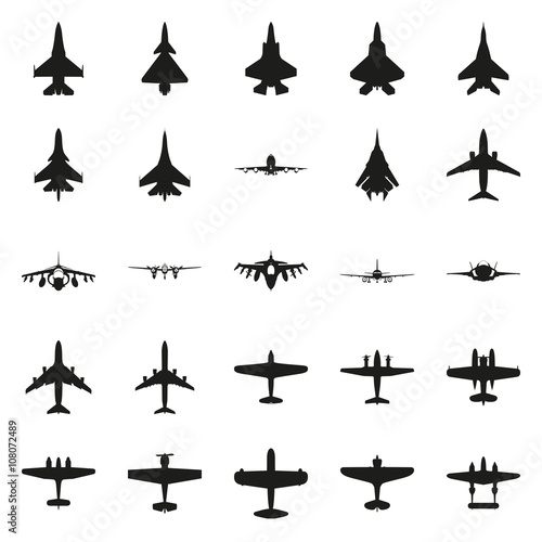 Different monochrome vector airplanes icon set