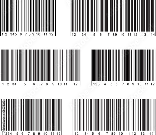 Set of 6 bar code labels. Vector illustration.