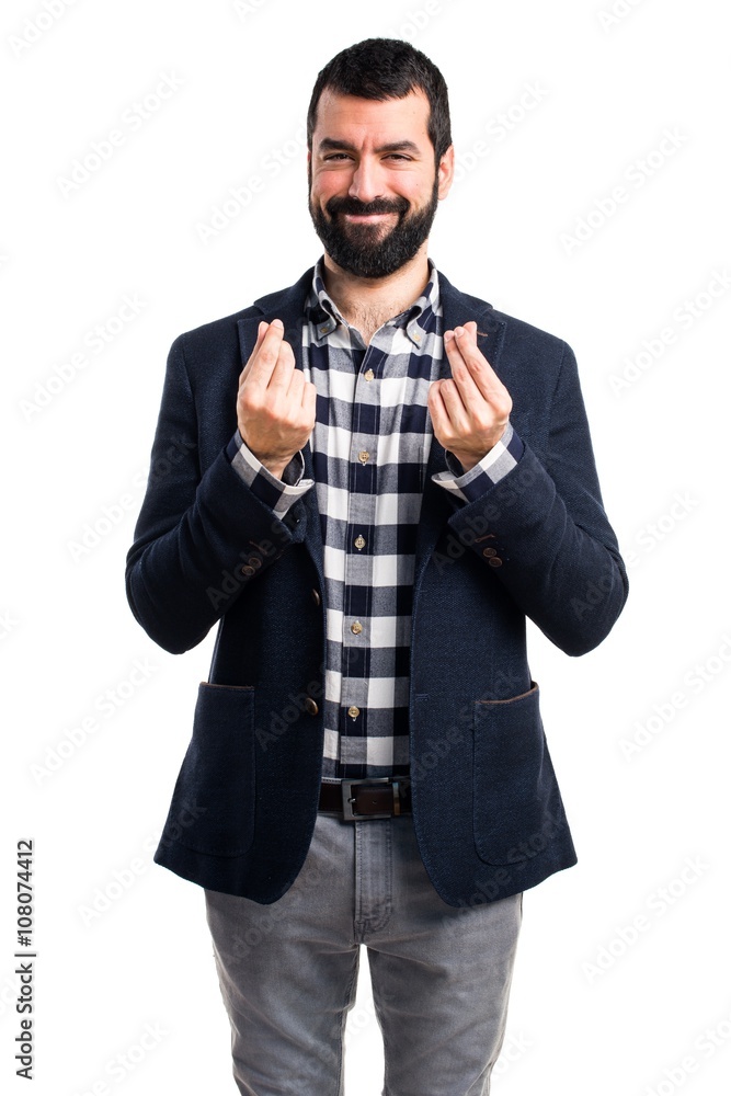 Handsome man doing a money gesture Handsome man doing a money gesture