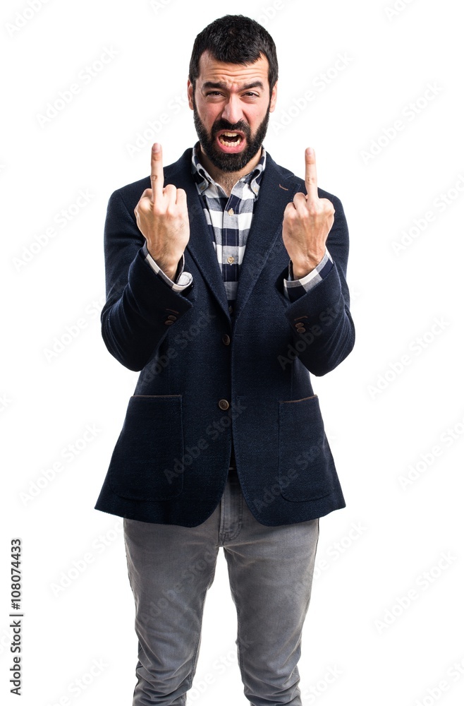 Handsome man making horn gesture Handsome man making horn gesture