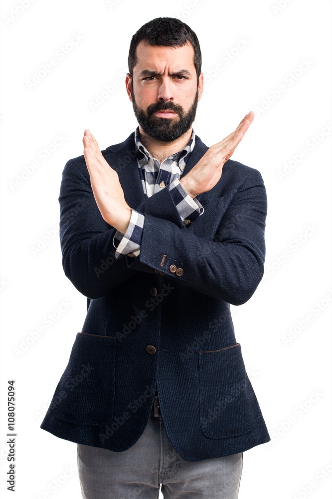 Handsome man doing NO gesture Handsome man doing NO gesture