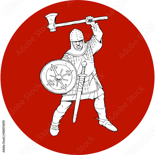 Medieval warrior knight with axe vector silhouette. EPS 10