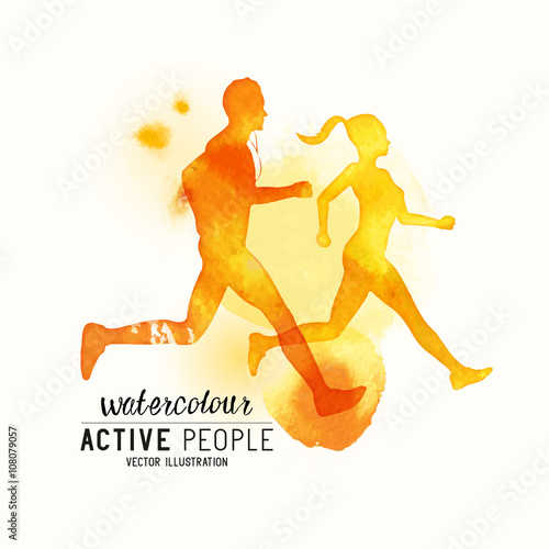 Watercolour running People Vector