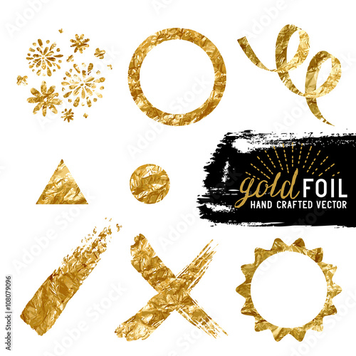 Vector Gold Foil Collection. A set of vector golden foil elements for backgrounds. Vector illustration.