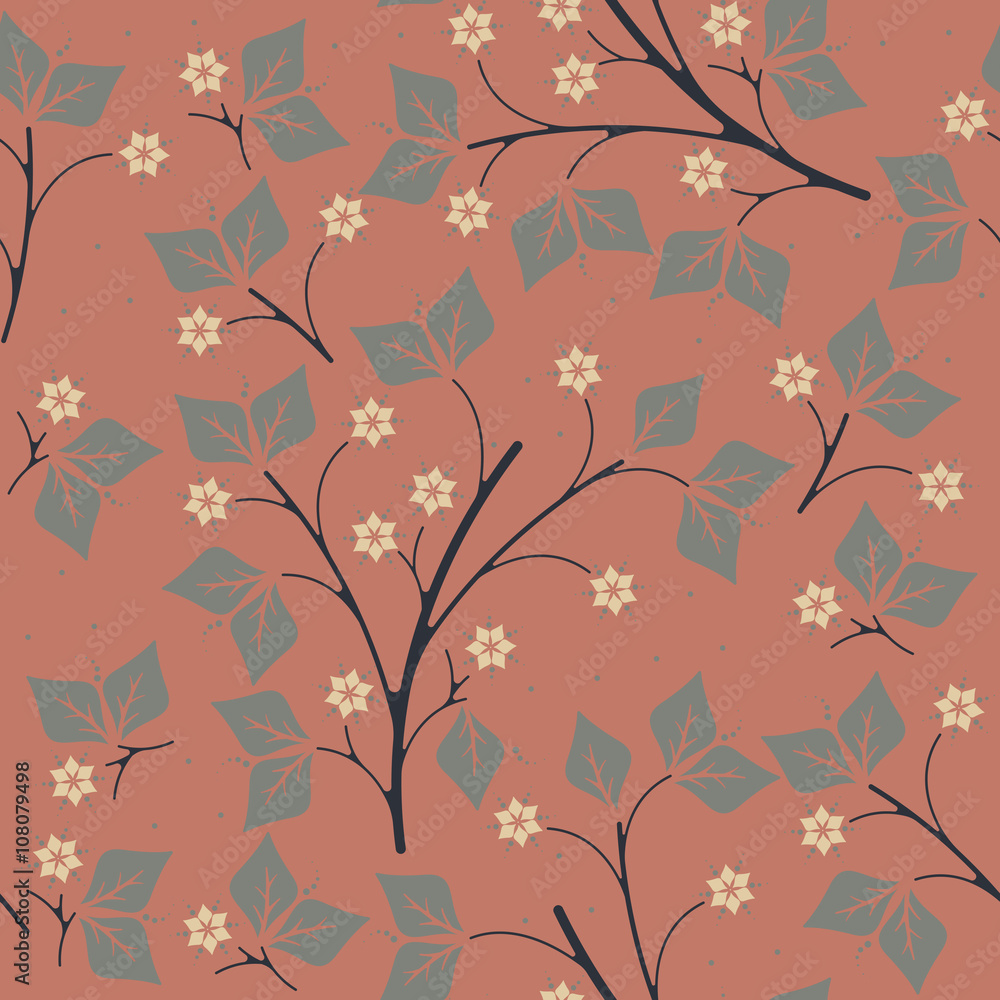 Beautiful endless pattern with leaves and flowers Beautiful endless pattern with leaves and flowers