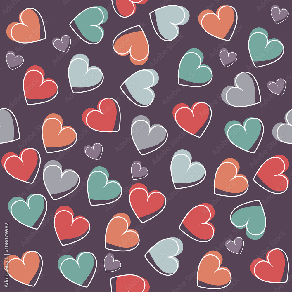 Elegant seamless pattern with cute hearts on purple background Elegant seamless pattern with cute hearts on purple background