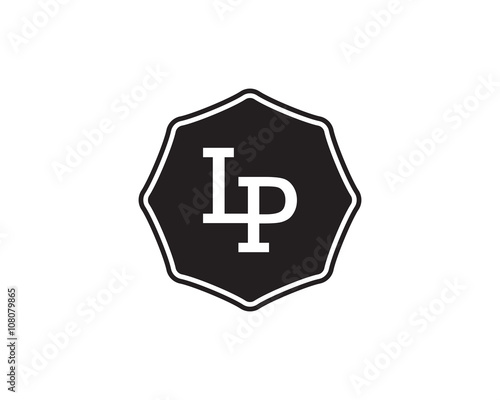 LP retro initial monogram letter logo. vintage label typography.