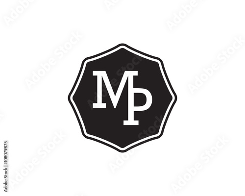 MP retro initial monogram letter logo. vintage label typography.